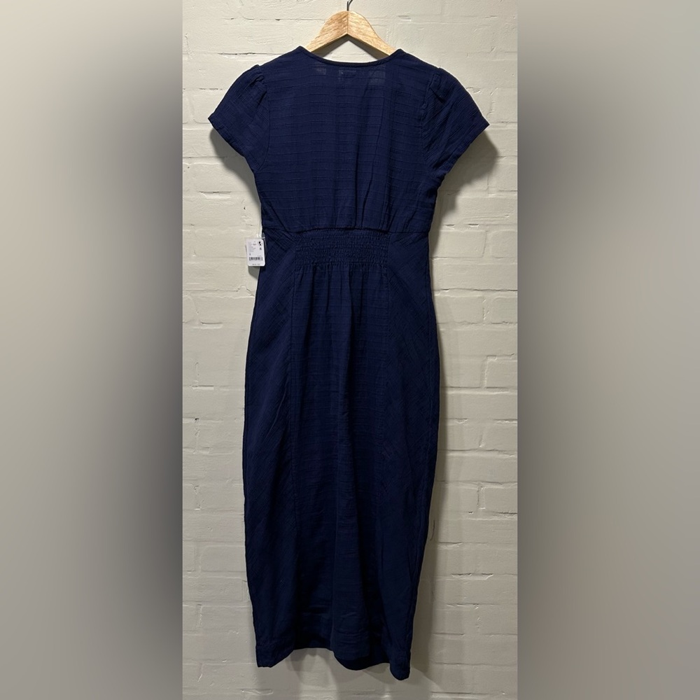 Free People New In Town Navy V-Neck Button Up Midi Boho Coastal Dress Size M - Picture 5 of 7